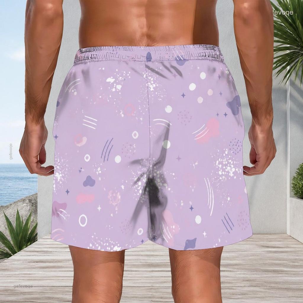 Men Plus Size Abstract Gradient Print Beach Shorts Elastic Waist Drawstring Loose Casual Shorts With Pockets For Swimming Surfing Summer Vacation