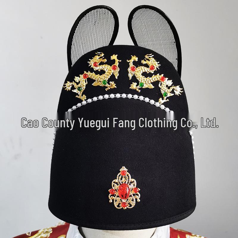 Ming-Dynastie Schwarzer Gaze Flügelkrone & Hanfu Fliegender Fisch Robe Set: Brokat-Schutzrobe mit Rundhalsausschnitt mit Bräutigams- und Kaisermützen für Männer & Frauen.