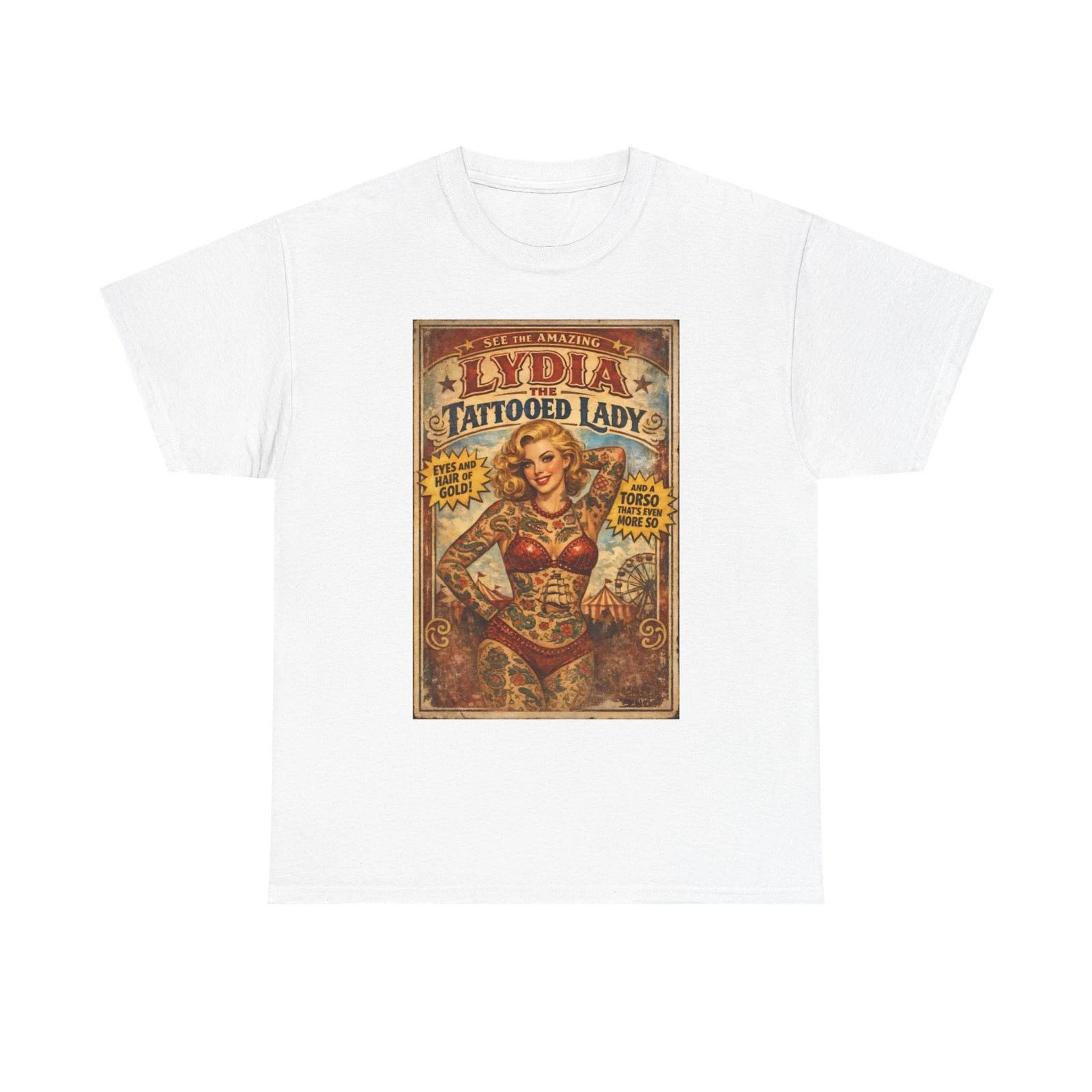 

Lydia Tattooed Lady Poster Tee | Vintage Pinup Tattoo Design 4XL