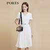 PORTS Women's Solid Short Sleeve V-Neck Belted Midi Dress
