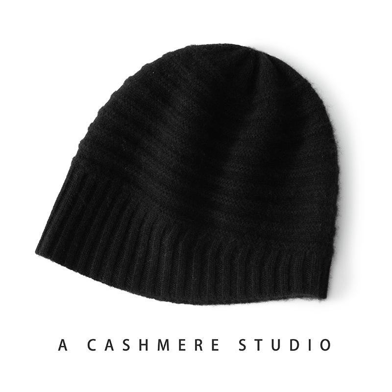 Women's Classic Striped Knit Hat - Warm, Ear-Protective, Solid Color Fashion for Autumn & Winter