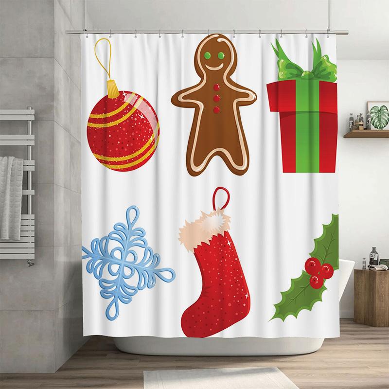 

Tu Christmas Shower Curtain Festive Holiday Decor Farmhouse Style Waterproof Bathroom Curtain Modern Patterned Fabric Backdrop W60H190(CM)-1 Pcs
