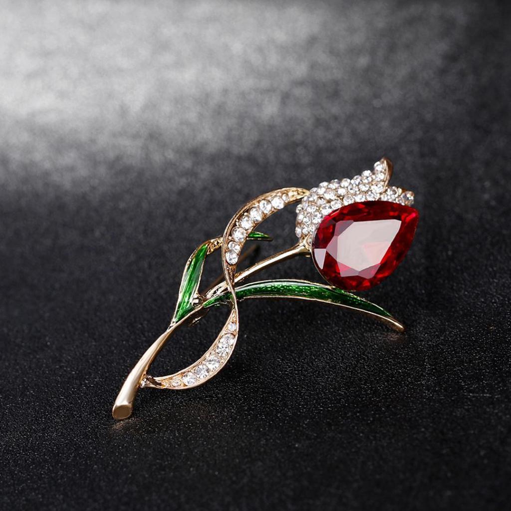Lady Elegant Tulip Flower Multicolor Rhinestone Brooch Pin Evening Party Jewelry AVE