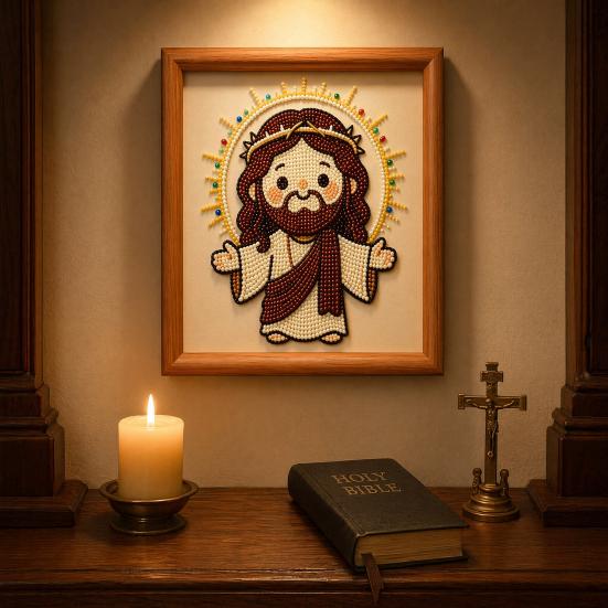 Jesus Faux Pearl Painting Kit, DIY Handmade Jesus Rhinestone Painting Crafts, Beginner Friendly Religious Art Painting for Home Decoration