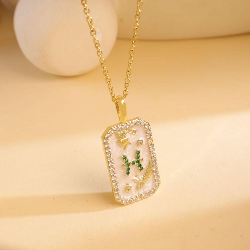 Colored Zircon Horoscope Necklace - European & American Style, Women's Light Luxury Accessory for Autumn/Winter