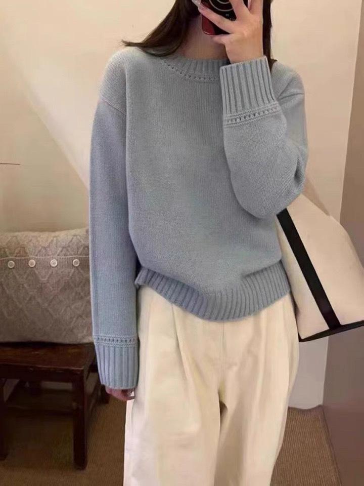 Women's Soft Wool Knit Sweater: Autumn/Winter, Loose Fit, Dropped Shoulder, Lazy Style, Round Neck Outerwear.
