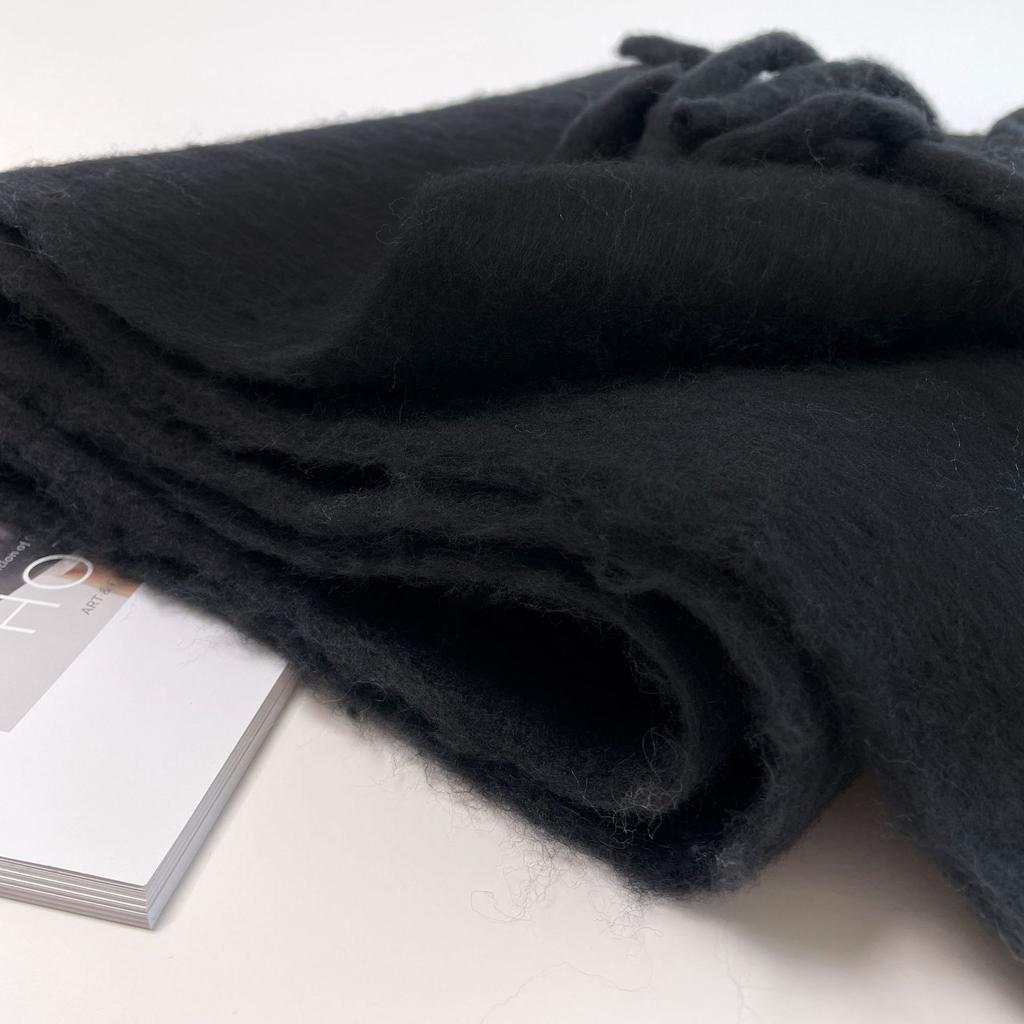 Black Mohair Scarf Vacuum Packaging Women's Solid Color Warm Scarf