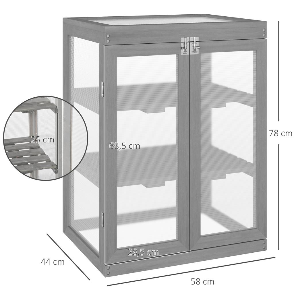 3-tier Wood Greenhouse Garden Polycarbonate Cold Frame Balcony Grow House W/ Storage Shelf for Plants, Flowers, Dark Grey