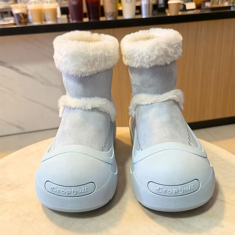 

Молочно-голубые меховые интегрированные теплые зимние ботинки женские осенне-зимние новые маленькие на толстой подошве бархатные нескользящие хлопковые ботинки 40 синий