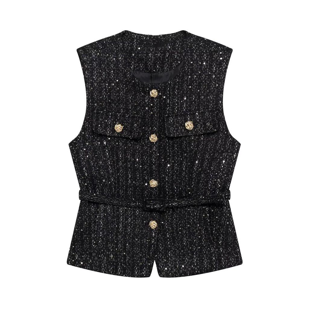 2025 Spring Women's Slim Textured Vest and Single-Breasted Cardigan