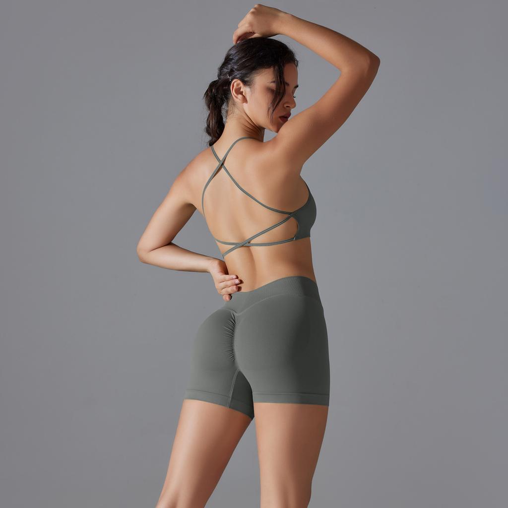 Knitted Peach Hip Lifting Sexy Suspender, Beautiful Back Yoga Shorts, Yoga Fitness Bra Set