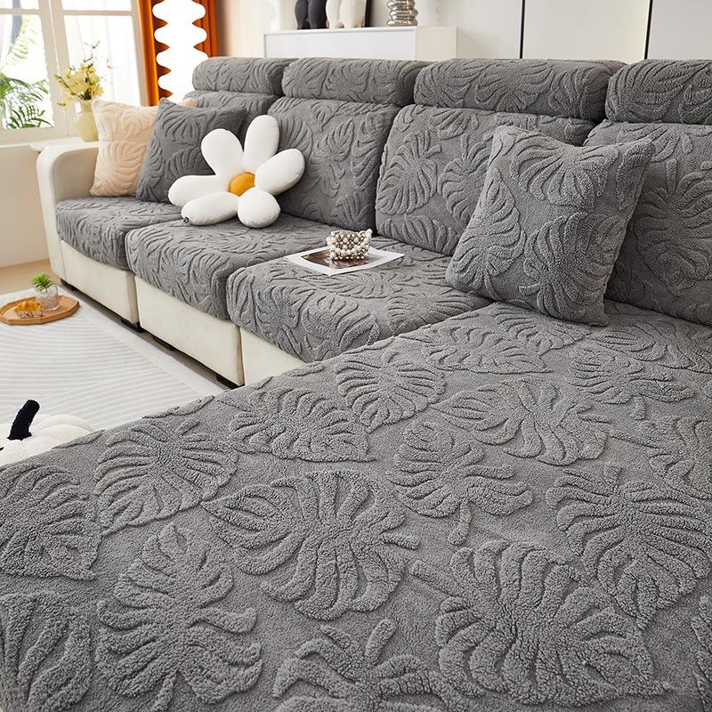 Cotton Fleece Chaise Lounge Sofa Covers Elastic Full Coverage Non-Slip Cushion Cover L-Shape Corner Couch Slipcover Home Decor