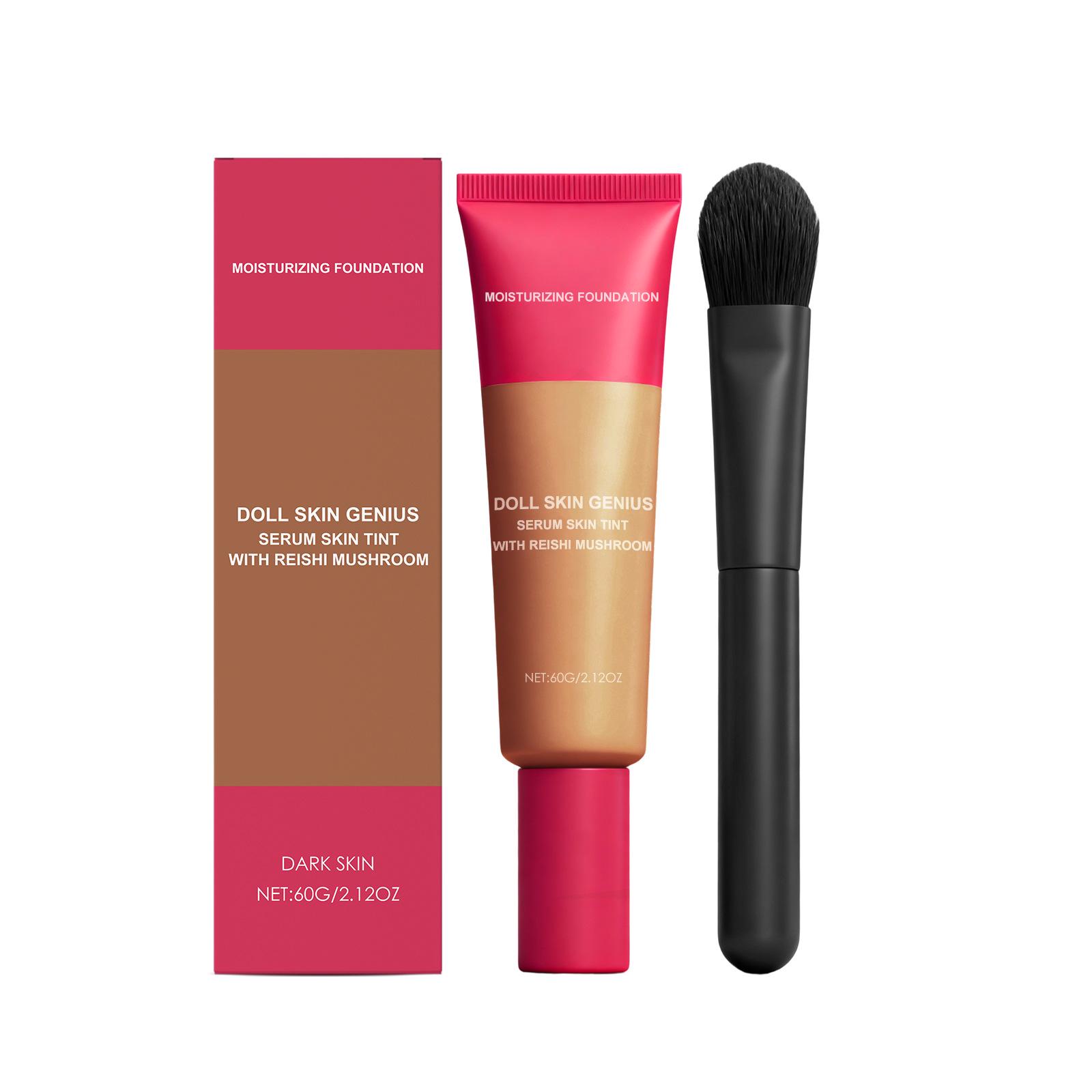 Deep Tone Lightweight Hydrating Matte Foundation: Soft Focus, Concealing, Rejuvenating for Oily & Dry Skin 60g + Brush