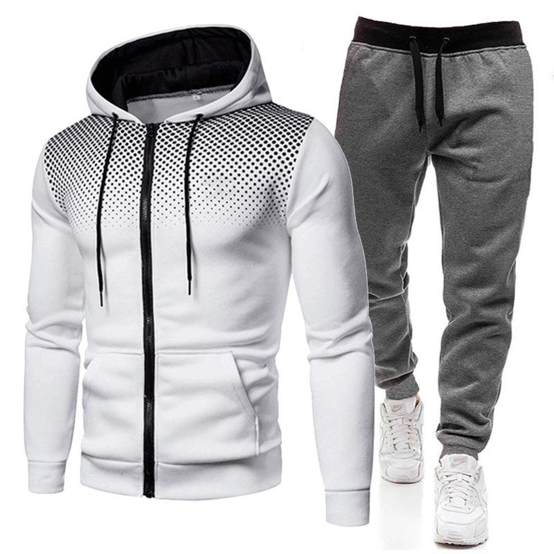 Men's Trendy Polka Dot Sports Hoodie and Sweatpants Set for Spring/Autumn