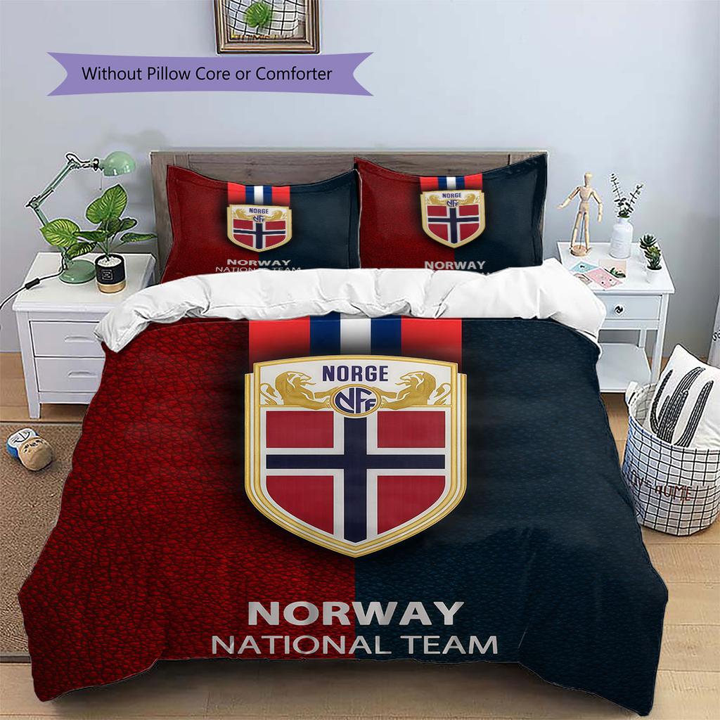 Norway national football logo Pattern Bedding Home Decoration Birthday Gift (1 * duvet cover + 2 * pillowcase, without core),fan merchandise.
