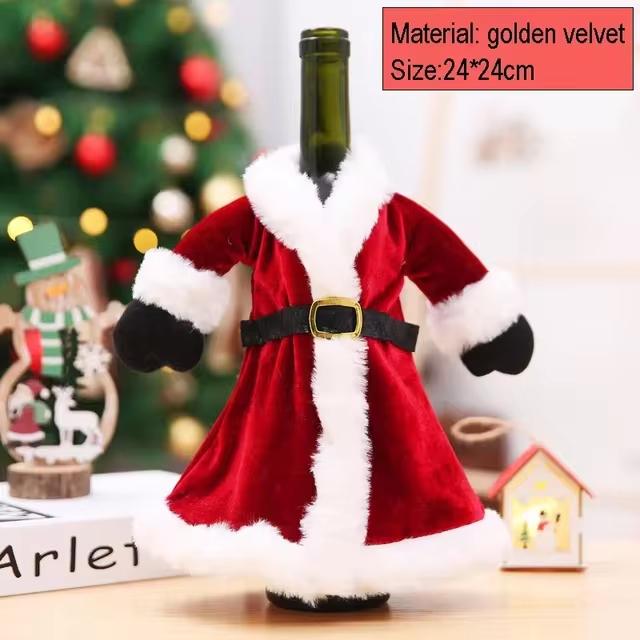 Creative Christmas Wine Bottle Set Golden Velvet Dress Wine Bottle Covers Sleeve Santa Snowman Xmas New Year Dinner Table Decor