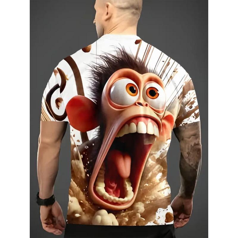Herren 3D Gorilla Print T-Shirt Kurzarm T-Shirt Atmungsaktives Polyester Rundhals Casual Streetwear Oberteil