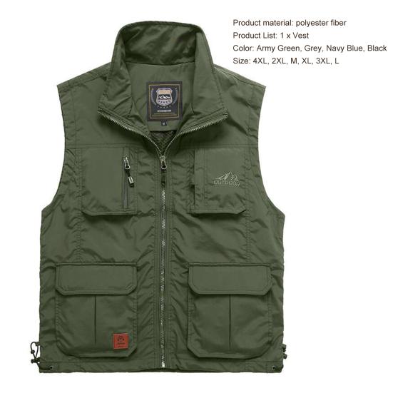 Summer Fishing Vest Multiple Pockets Solid Color Mesh Breathable Quick Dry Vest for Outdoor