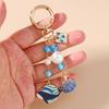 Fashion Enamel Shell Whale Keychain Crystal Pearl Key Ring Pendants for Women Girls Handbag Decor DIY Jewelry Gifts