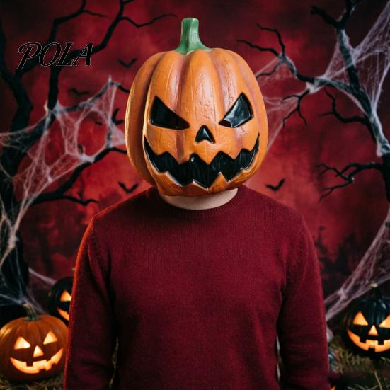 Clear Vision Pumpkin Mask Halloween Mask, Latex Full Head with Realistic Texture, Scary Cosplay Prop Soft for Party Night, Breathable Eye Mouth Holes,