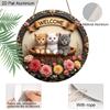 2D Flat Aluminum Welcome Sign Round Metal Sign with Cute, Rustic Farmhouse Spring Summer Porch Wall Hanging for Cat Lovers, Pre-Drilled Holes for