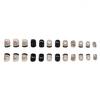 24 Pieces Of Manicure Black French Gray Brown Smudge Love Sweet And Cool Contrasting Color Short Square Wearing Armor
