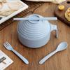1Set Cute Noodles Bowl with Lid Handle Dinnerware Wheat Straw Style Soup Bowl Microwavable Bowl LS