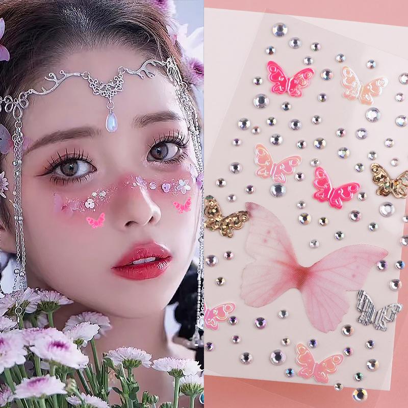 Butterfly Face Stickers Pearl Temporary Tattoo Stickers Lasting Waterproof Glitter Eyeshadow Body for Makeup Stickers