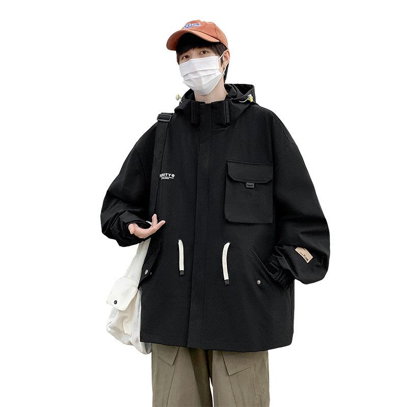 Tooling Jacket Men's Spring and Autumn New Loose Hooded Trendy Top Fat Fat Guy Large Size Coat
