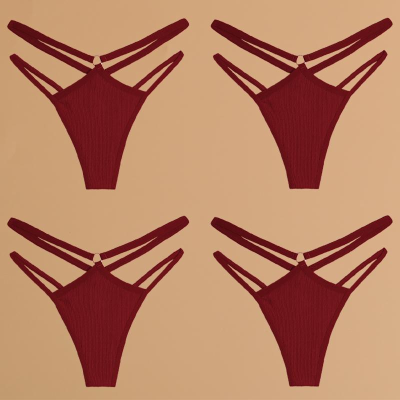 

FINETOO 4 шт. хлопковое двойное тонкое нижнее белье с поясом для женщин, сексуальные стринги с низкой талией, женские однотонные трусики, дышащее нижнее белье XL&4pcs