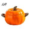 Handled Soup Bowl with Lid Pumpkin And Double Handle Microwave Safe Decorative Practical Kitchen Gift for Home Ceramic Bowl Heat Resistant Pot Stews