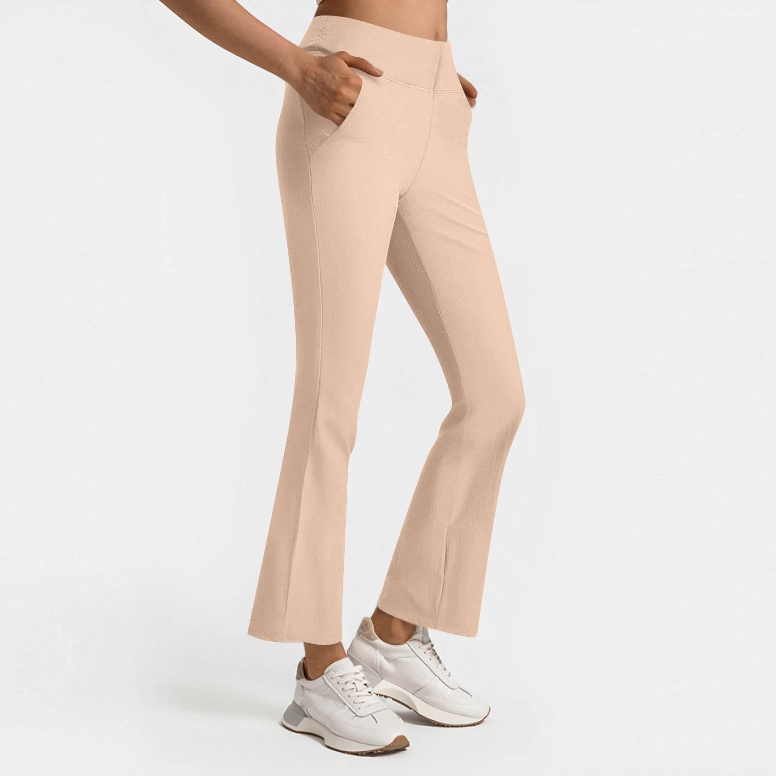 Women s Casual Fashion Pants Elastic Waist Color High Waist Pants XL бежевый