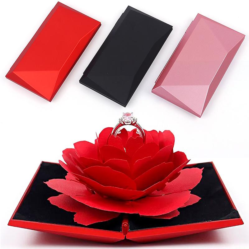 

1 шт., модная коробка для колец, 3D дизайн розы, вращающееся предложение руки и сердца, ромбовидная, креативная, высокого класса