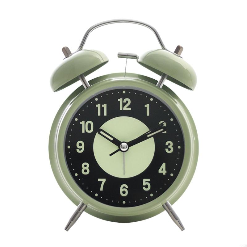 62KD Twin Bells Bedroom Alarm Clock Large Green Glowing Dials Nightlight Feature Loud Wake Up Sound Desk Clock for Student