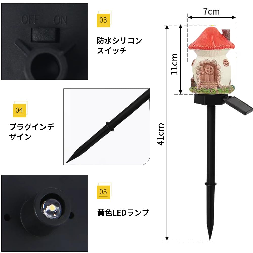 red mushroom shop garden decoration resin cute mushroom shop fall ground Wireless dusk to dawn LED reconnaissance Solar-powered lamp, lamp. light,