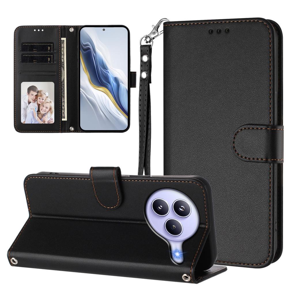 For Xiaomi Civi 5 Pro 5G Leather Case Wallet Stand Phone Cover with Wrist Strap