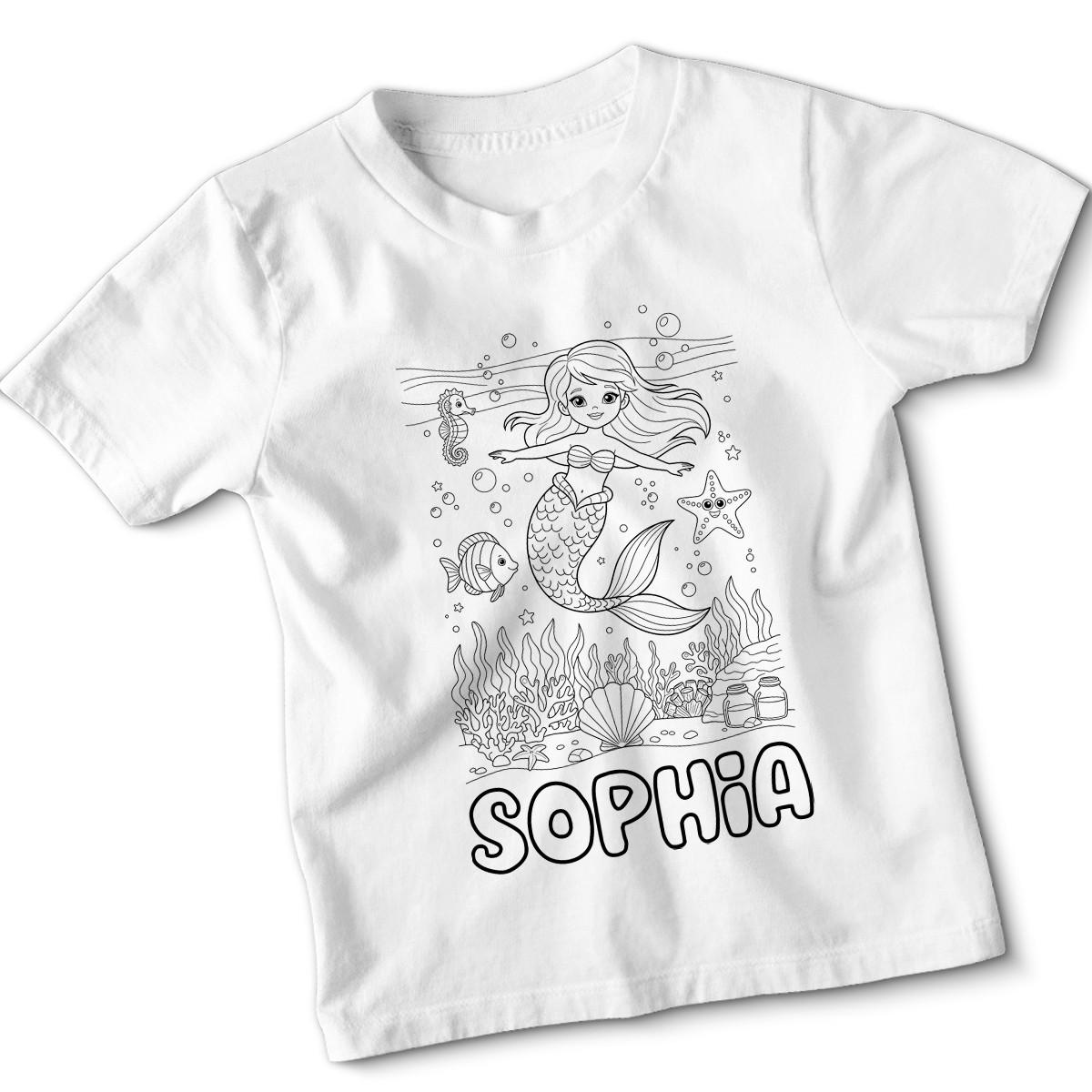 Personalised Mermaid Girls T-Shirt Custom Name Kids Fantasy Ocean Tee 100