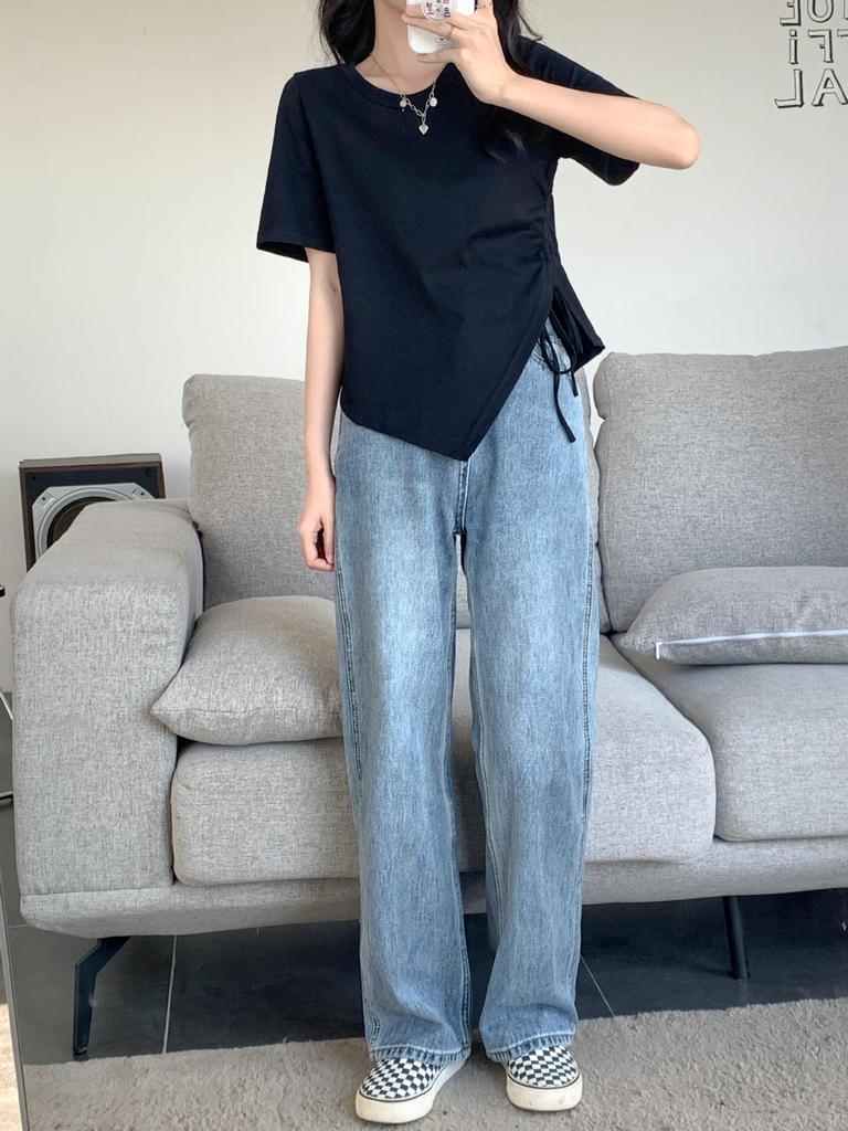 Summer 2023 Women's Slim Fit Irregular Cotton T-Shirt - High-Quality, Short-Sleeved Fashion Top