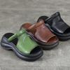 Johnature Lightweight And Thick Soled Genuine Leather Slippers Peep Toe Women's Platform Sandals