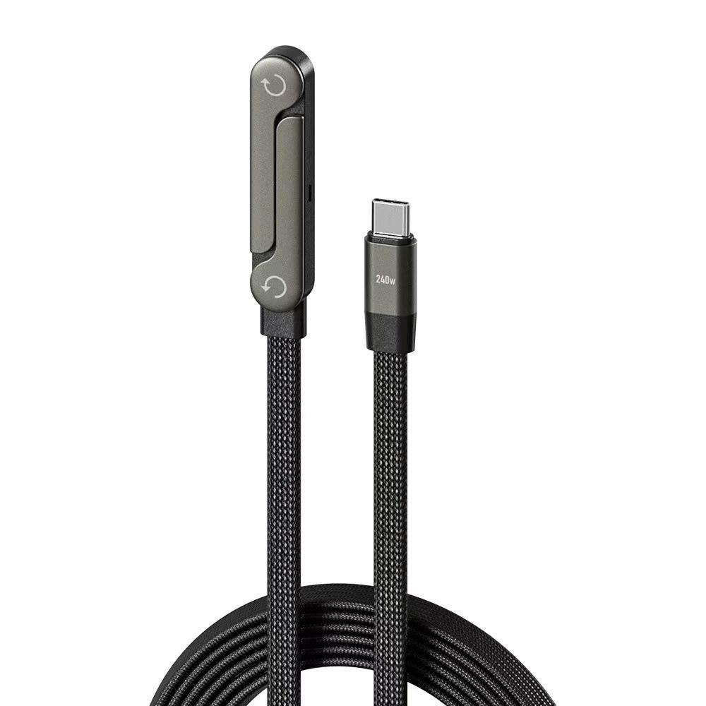 

90 Degree Angled Type-C to Type-C 240W Fast Charging Cable Data Sync Cord with Phone Holder for Gaming/Multitasking