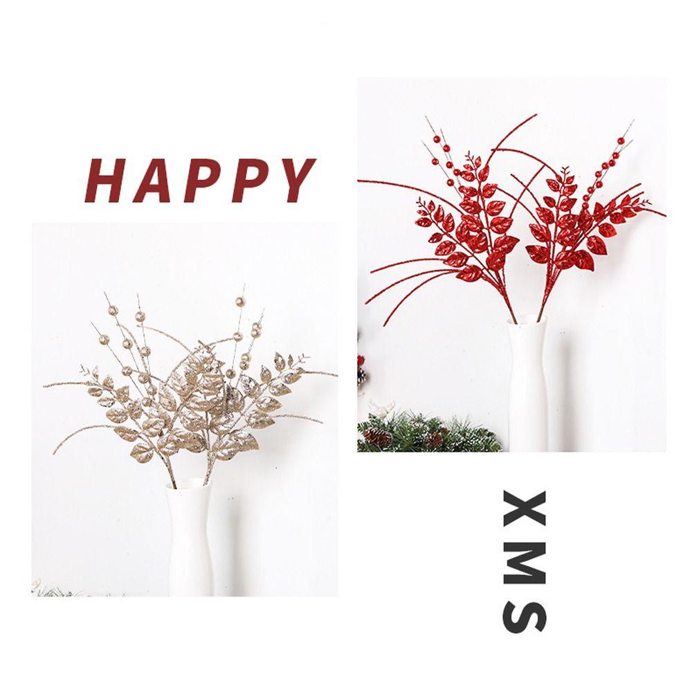 2pcs Glitter Artificial Christmas Berry Branches Lifelike Handmade Gold Powder Berry Branches Plastic DIY Fake Plants