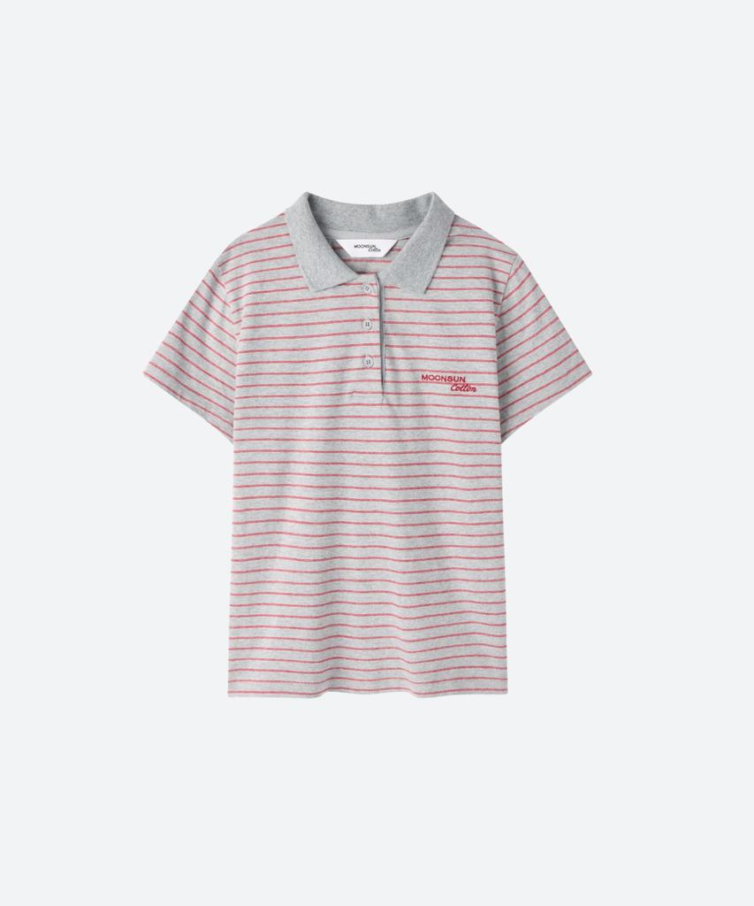 MOONSUN M.C Classic Stripe Baby Pk Tee / Gray