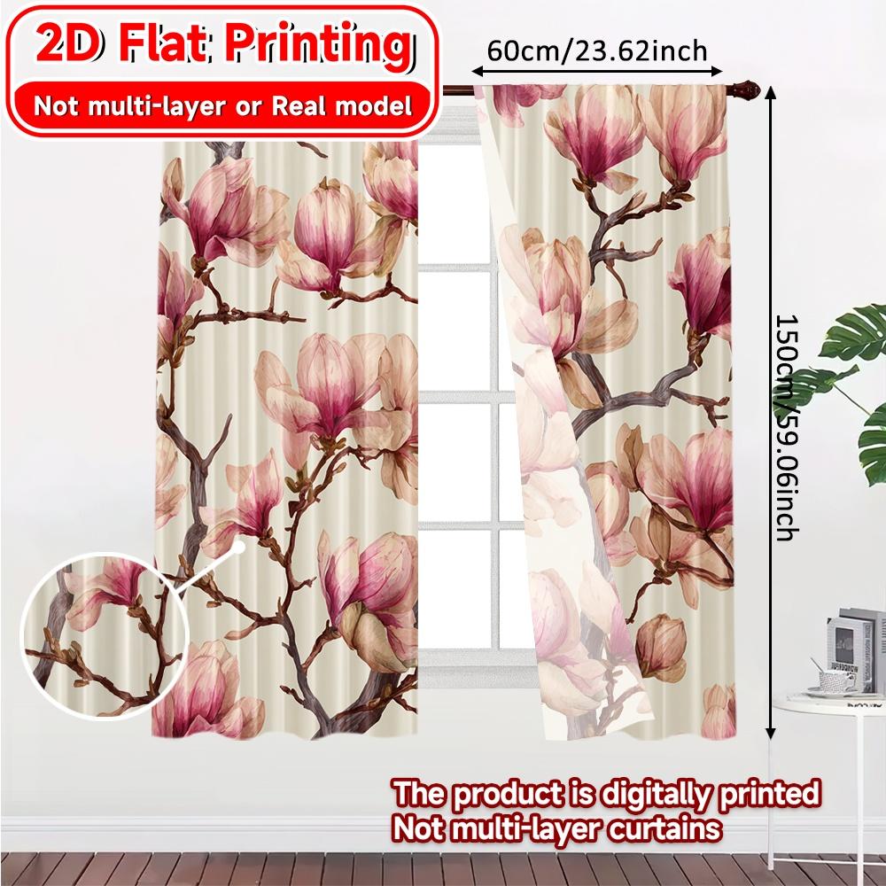 Flat Printing Magnolia Window Curtains Versatile Fabric Decorations Outdoor Living Room Curtain Set Of 2 Modern Made Polyester Washable Great Ready