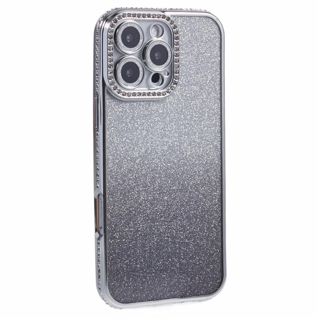 Für iPhone 16 Pro Max Hülle Kameraschutz Klarer Handy-Rückseitenschutz Strassdekor Mit Glitzerpapier