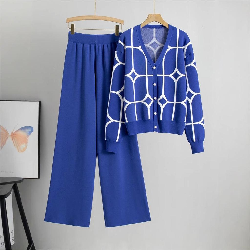 European & American Fashion Knit Wide-Leg Pants & Sweater Set - Women's Autumn Two-Piece