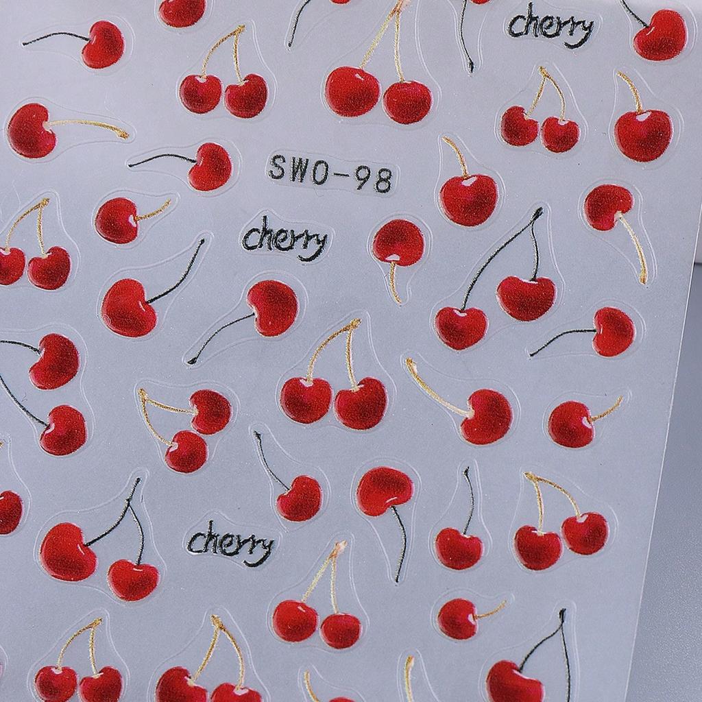 1pc 3D Super Cute Juicy Cherry Nail Art Stickers, DIY Fruit Nail Stickers, Self-Adhesive, DIY Nail Decor, Nail Accessories
