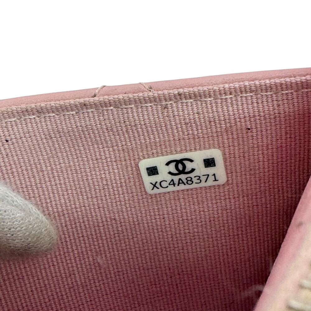 Chanel Fragment Case Matrasse Leather Card Case Pink Leather Used