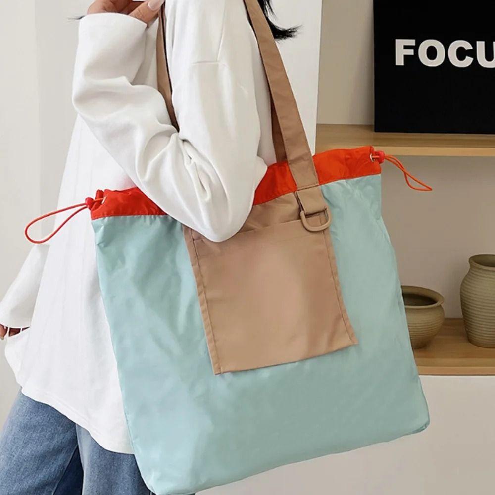 Reusable Foldable Shopping Bag Large Capacity Drawstring Handbag Durable Tote Bag  Outdoor
