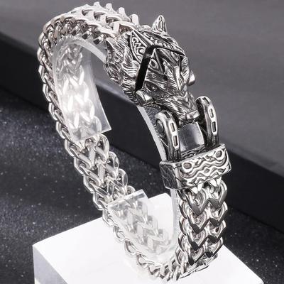 Šperky Nordic Viking Náramek s hadí sovou vlčí hlavou pro muže Pevná nerezová ocel 12MM síťovaný řetízek Pánské náramky Skvělé dárky