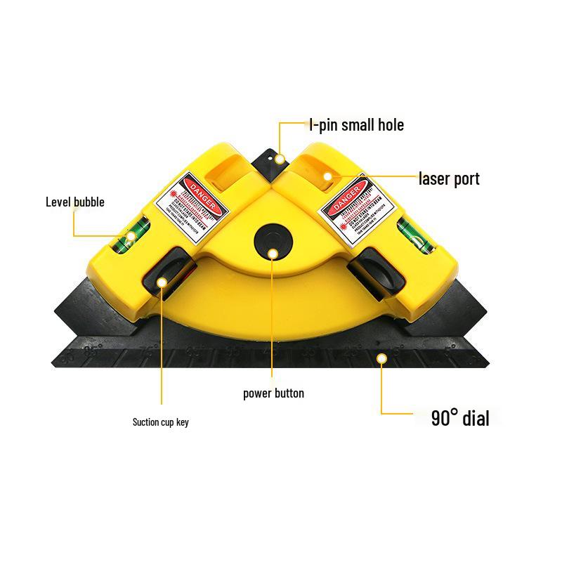 Unealtă de montat plăci la 90°: Nivel pentru plăci de perete, Unghiometru laser, Ghid de linie unghi drept